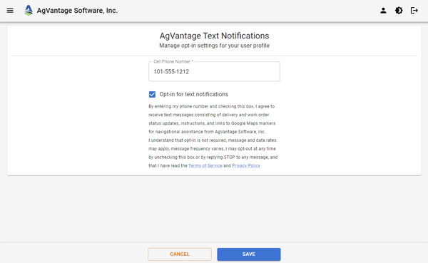AgVantage Opt-In Screen